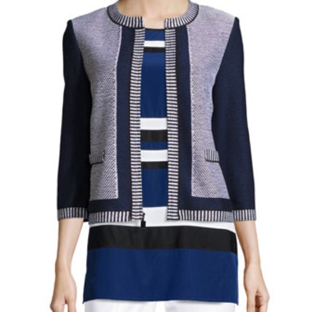 St John Grenada Patch-Knit 3/4-Sleeve Jacket